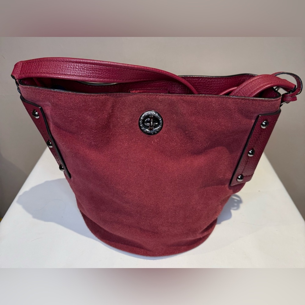 Marc by Marc Jacob’s Bucket Hobo Bag Burgundy Suede and Leather GunMetal EUC - Picture 2 of 8